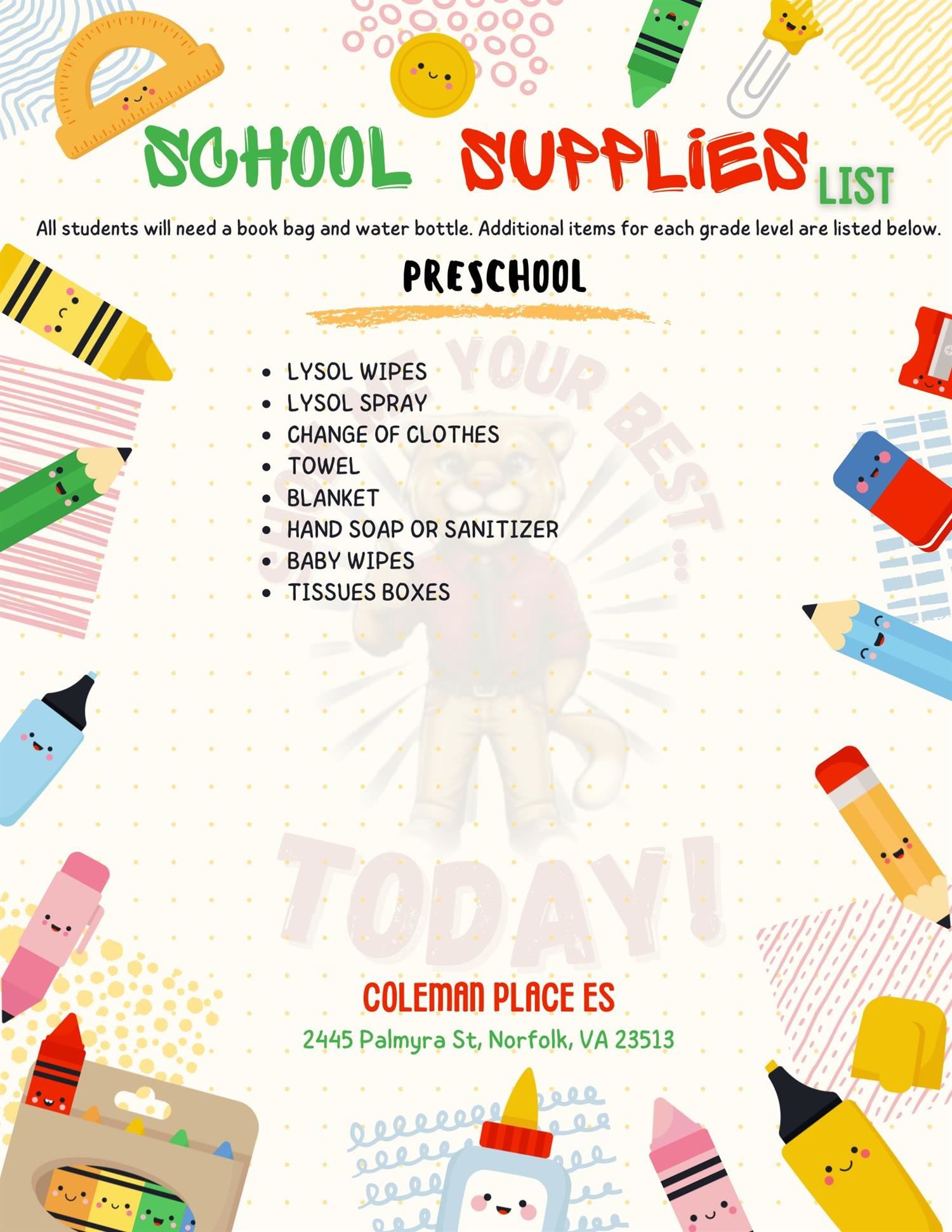 Pre-K Supply List